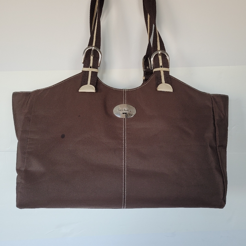 Fetching Dog Dark Brown Tote  Striped Handles Carrier